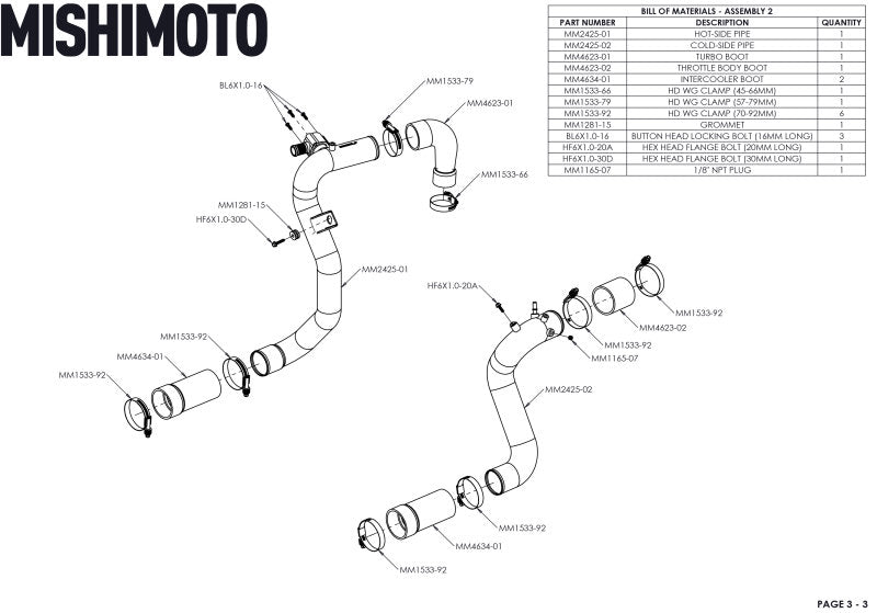 Mishimoto 21+ Bronco 2.3L High Mount INT Kit BK Core BK Pipes