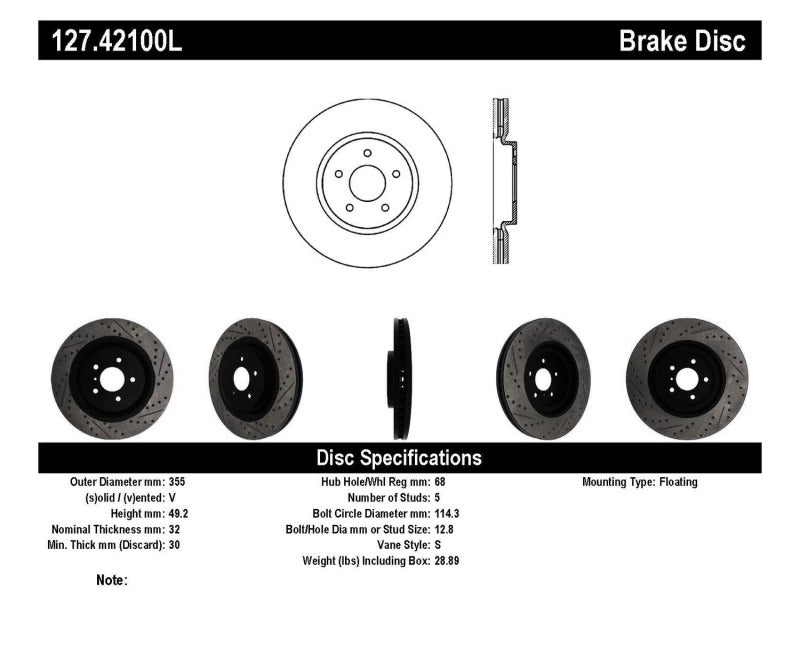 StopTech Infiniti G37 / Nissan 370Z SportStop Slotted & Drilled Front Left Rotor